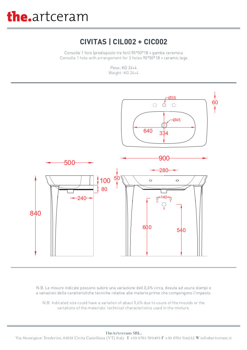 Table console Civitas de 90 cm
