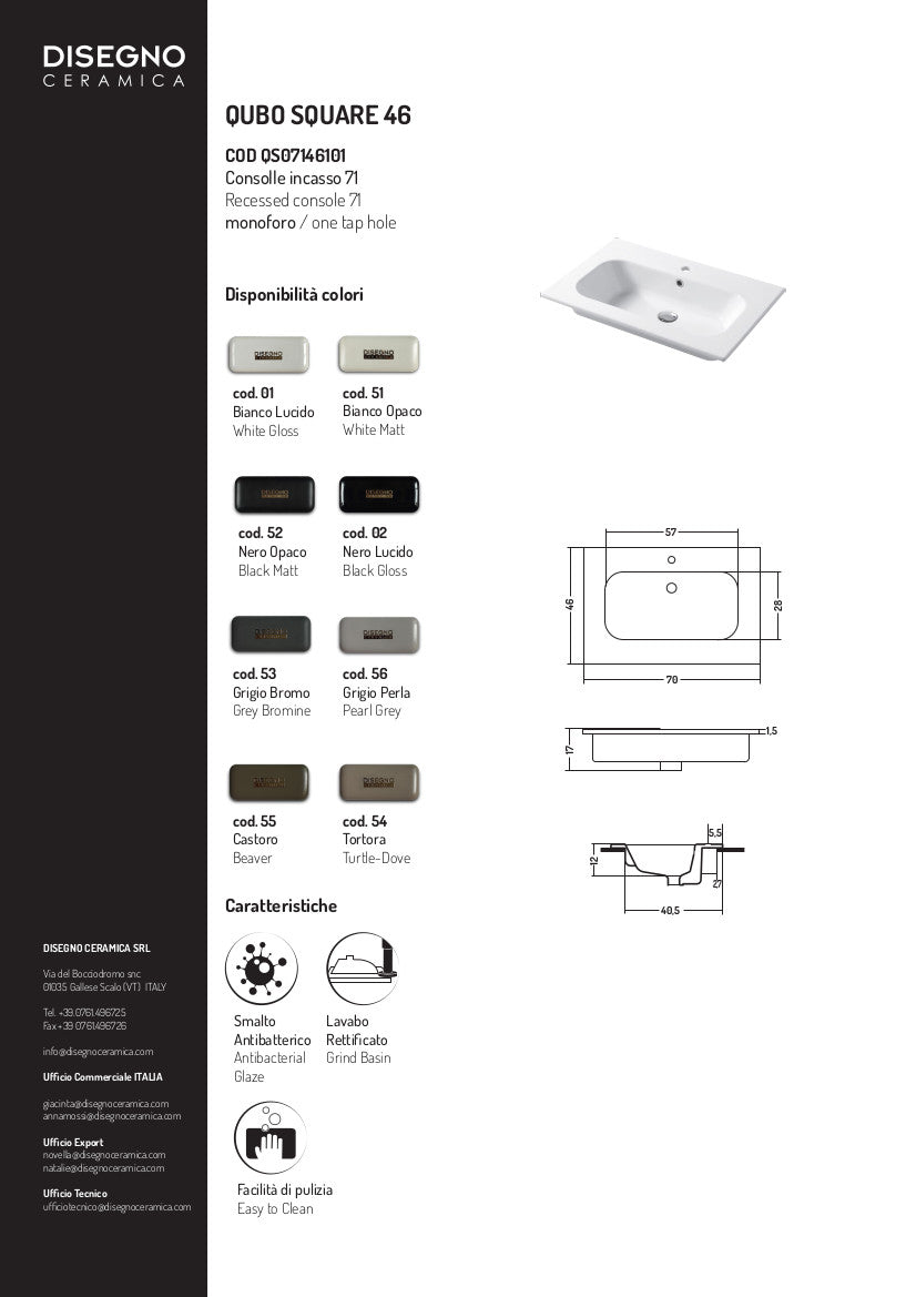 Qubo Square 46 Einbaukonsolentisch 71x46 cm