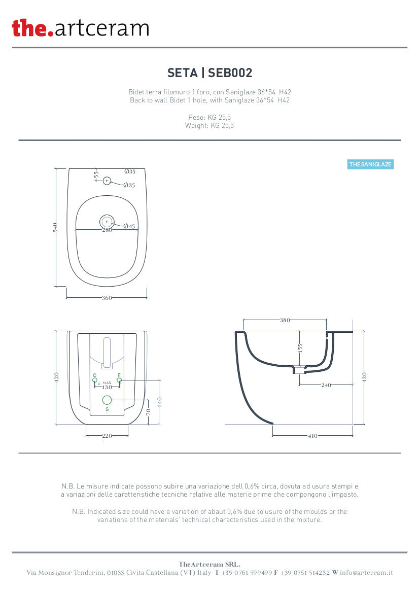 Bidet a Terra 36x54 Seta