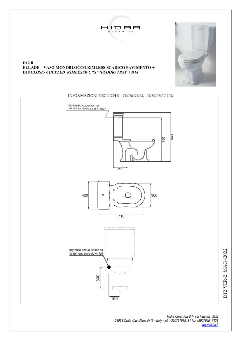 Toilettes monobloc sans bride Ellade