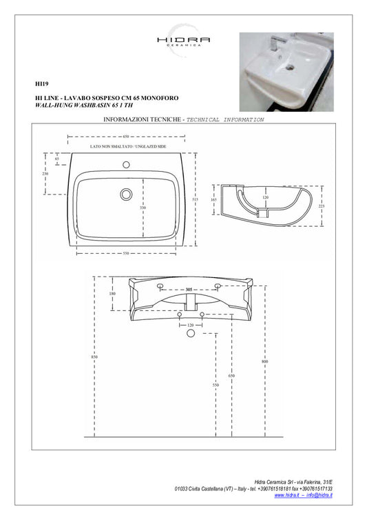 Lavabo suspendu Hi-Line 65 x 55 cm