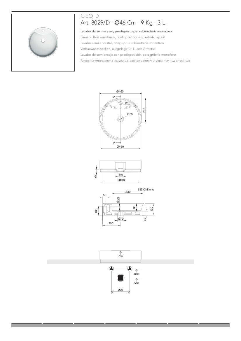 Lavabo semi-encastré Geo Thin-Line