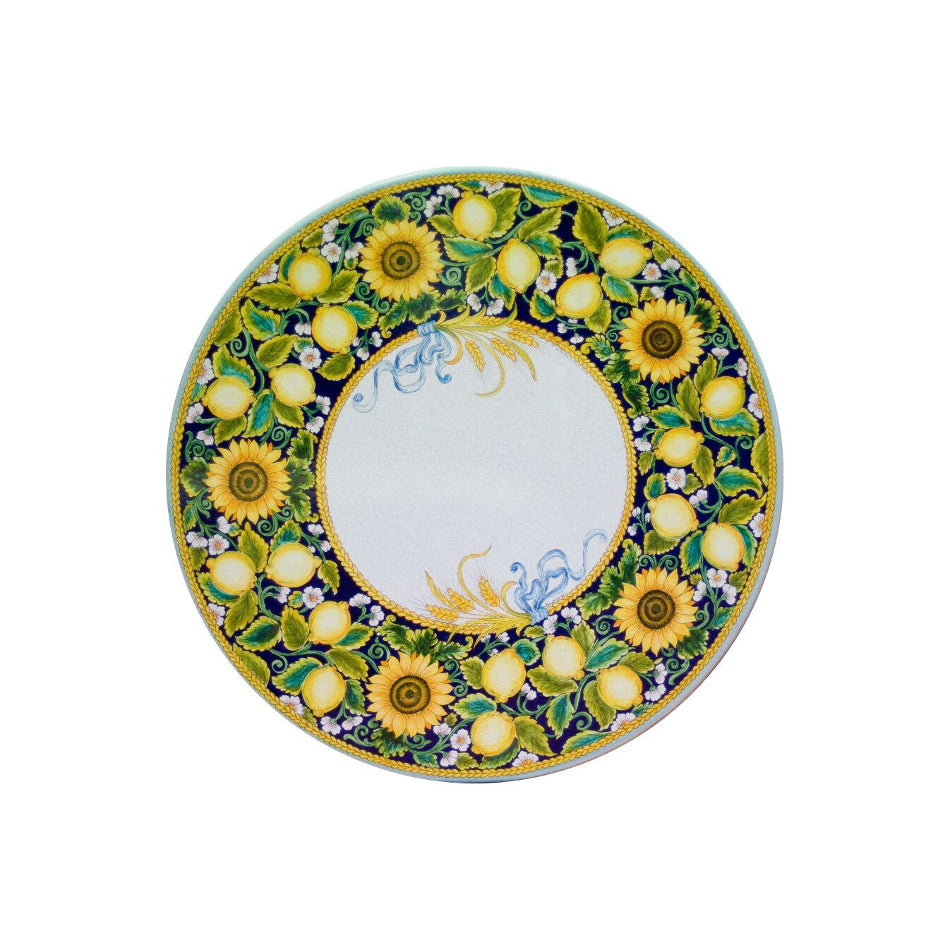 Table ronde en pierre de lave Citrons et Tournesols