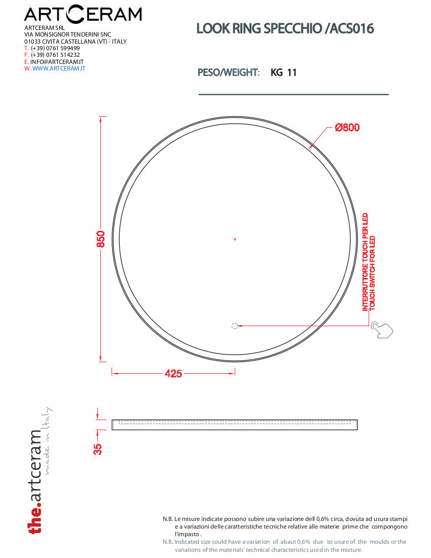 Miroir rond de 85 cm avec anneau lumineux LED