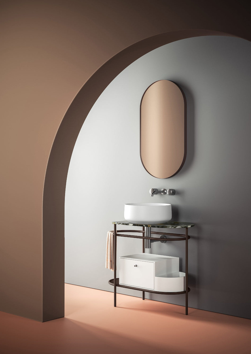 Ovaler Badezimmerspiegel 50x90 cm mit Look Ring-Rahmen