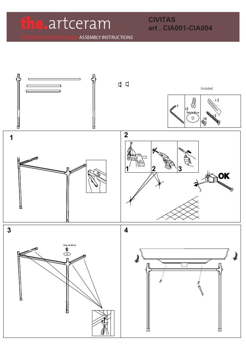 Structure carrée pour lavabo suspendu Civitas