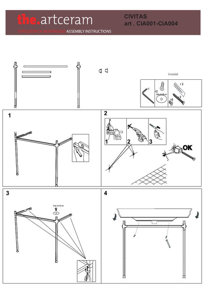 Structure carrée pour lavabo suspendu Civitas
