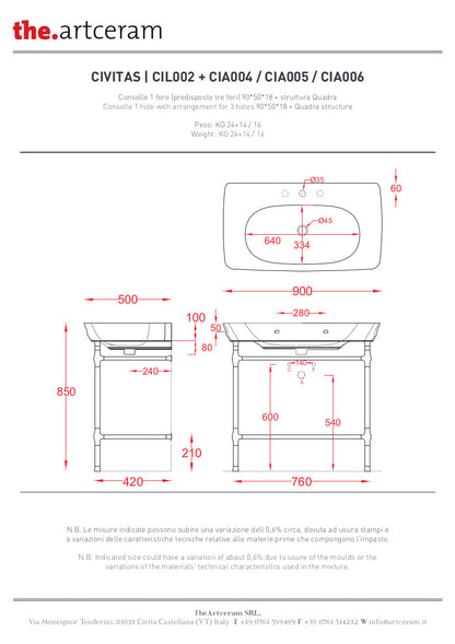 Structure carrée pour lavabo suspendu Civitas