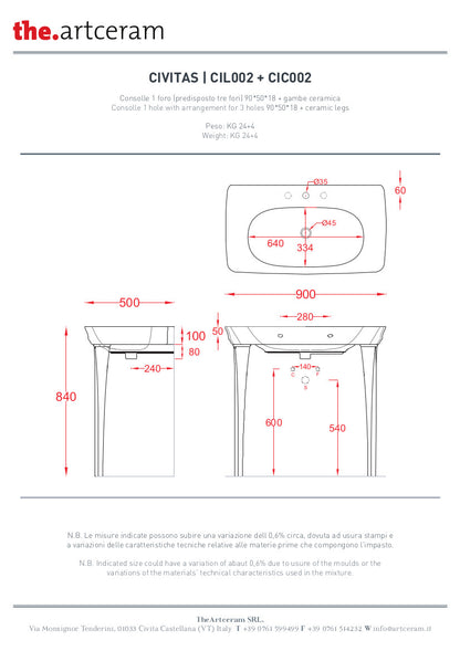 Table console Civitas de 90 cm