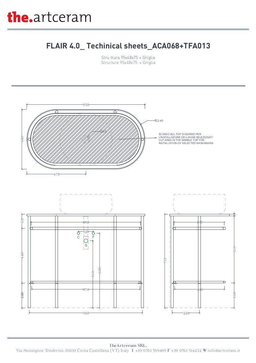 Structure pour lavabo ovale 36,5 x 58,6 cm h83 Hors échelle