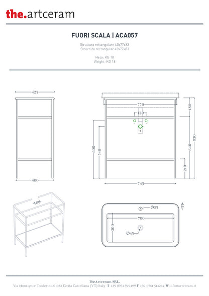 Structure pour lavabo ovale 36,5 x 58,6 cm h83 Hors échelle