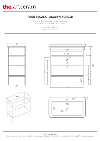 Structure pour lavabo ovale 36,5 x 58,6 cm h83 Hors échelle