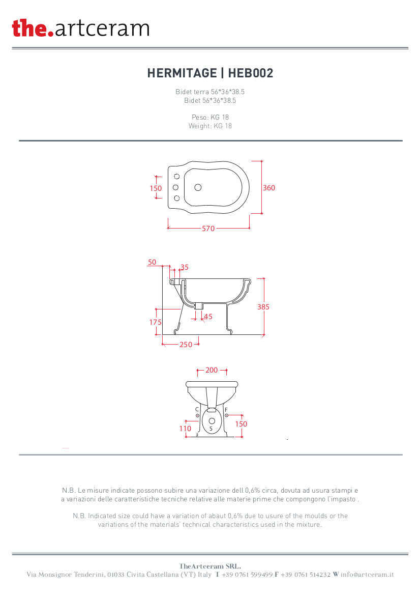 Vaso + Bidet installazione a Terra Hermitage
