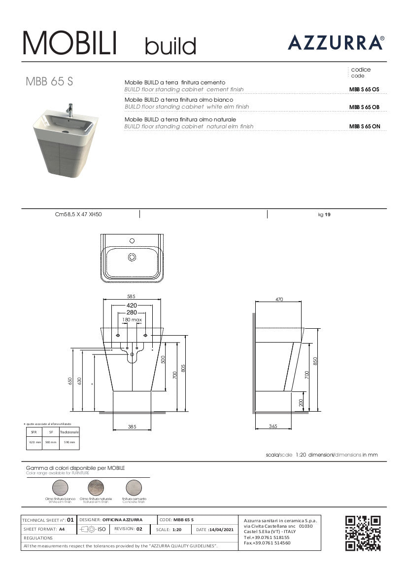 Mobile sospeso o a terra  59x47xH50 cm per lavabo Build