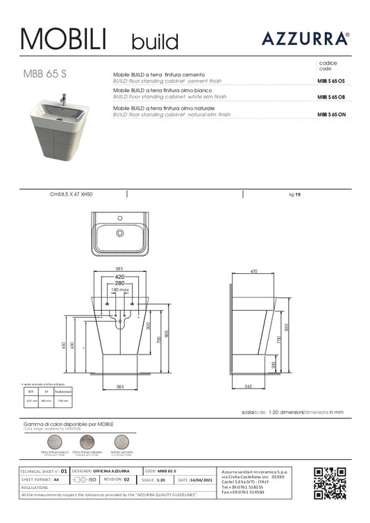 Mobile sospeso o a terra  59x47xH50 cm per lavabo Build