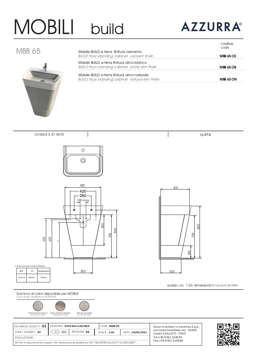 Mobile sospeso o a terra  59x47xH50 cm per lavabo Build
