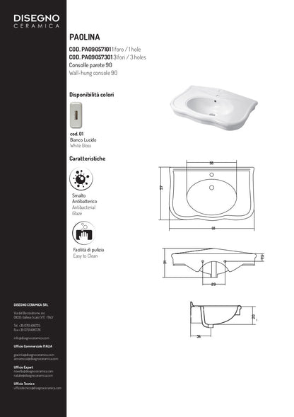 Lavabo suspendu Paolina 90 cm