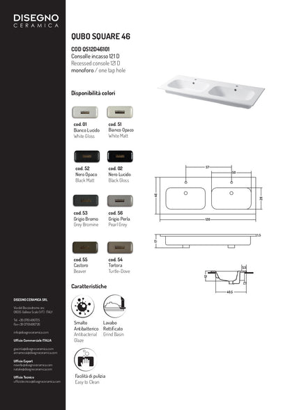 Qubo Square 46 Einbau-Doppelwaschtischkonsole 121x46 cm
