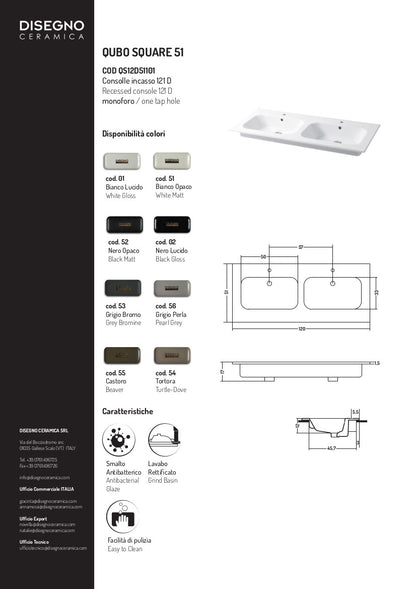 Qubo Square 121 cm Einbaukonsole mit Doppelwaschbecken