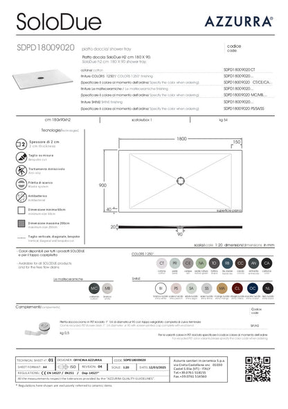 Piatto Doccia cm 180x90xH2 SoloDue