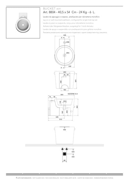 40 cm Eimerförmiges Wand-/Aufsatzwaschbecken