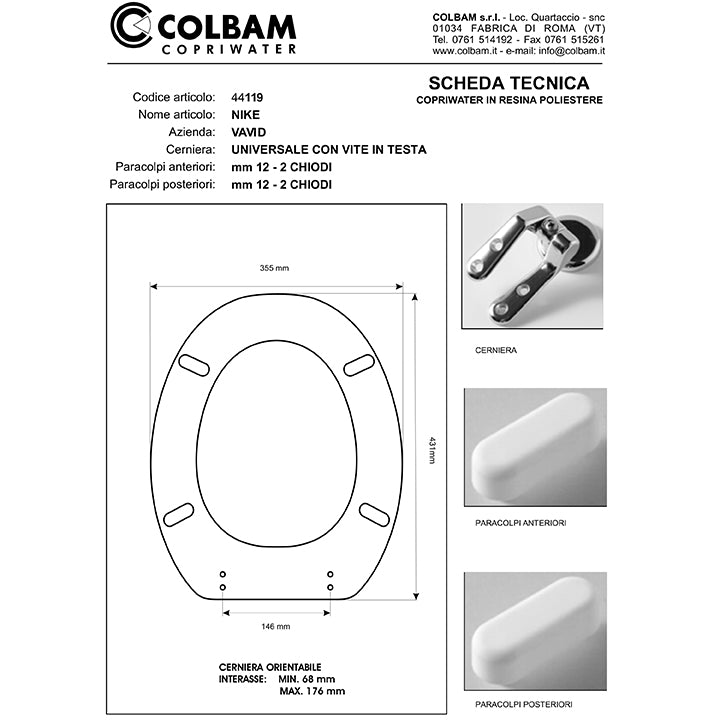 Abattant de toilette compatible avec Farnese/Nike/Partenopean