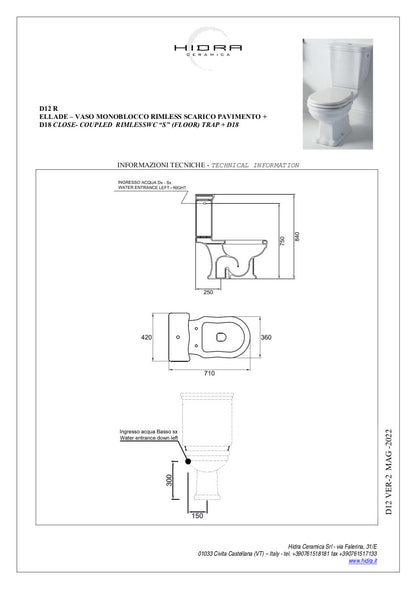 Toilettes monobloc sans bride Ellade