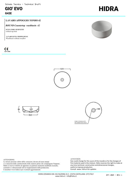 Gio Evolution rundes Aufsatzwaschbecken 42 cm