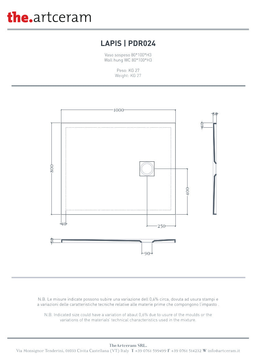 Receveur de douche 100x80 H3 Lapis