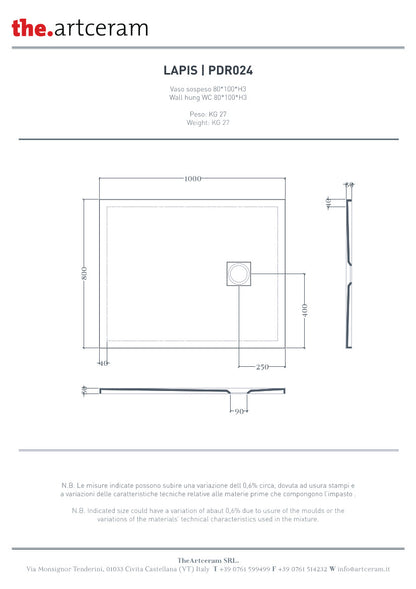 Receveur de douche 100x80 H3 Lapis