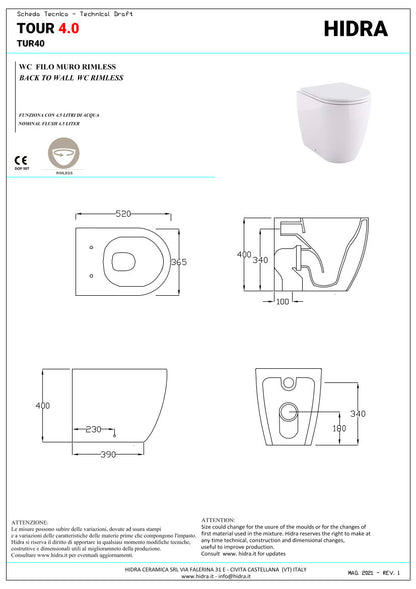 Toilettes sans bride Tour 4.0 à poser au mur