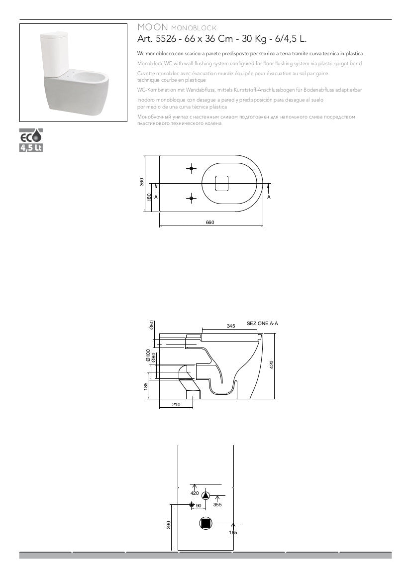 Monoblock-Sanitärsystem mit Moon-Spülkasten
