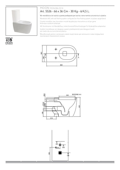 Monoblock-Sanitärsystem mit Moon-Spülkasten