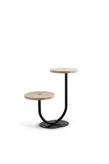 Hocker mit Metallgestell und Marmorplatte