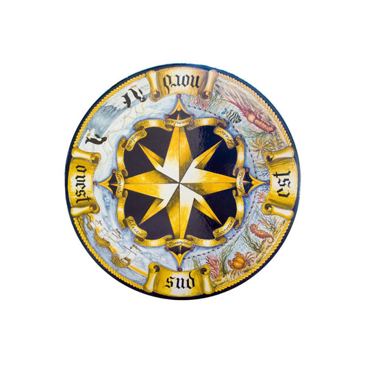 Table ronde en pierre de lave bleu océan