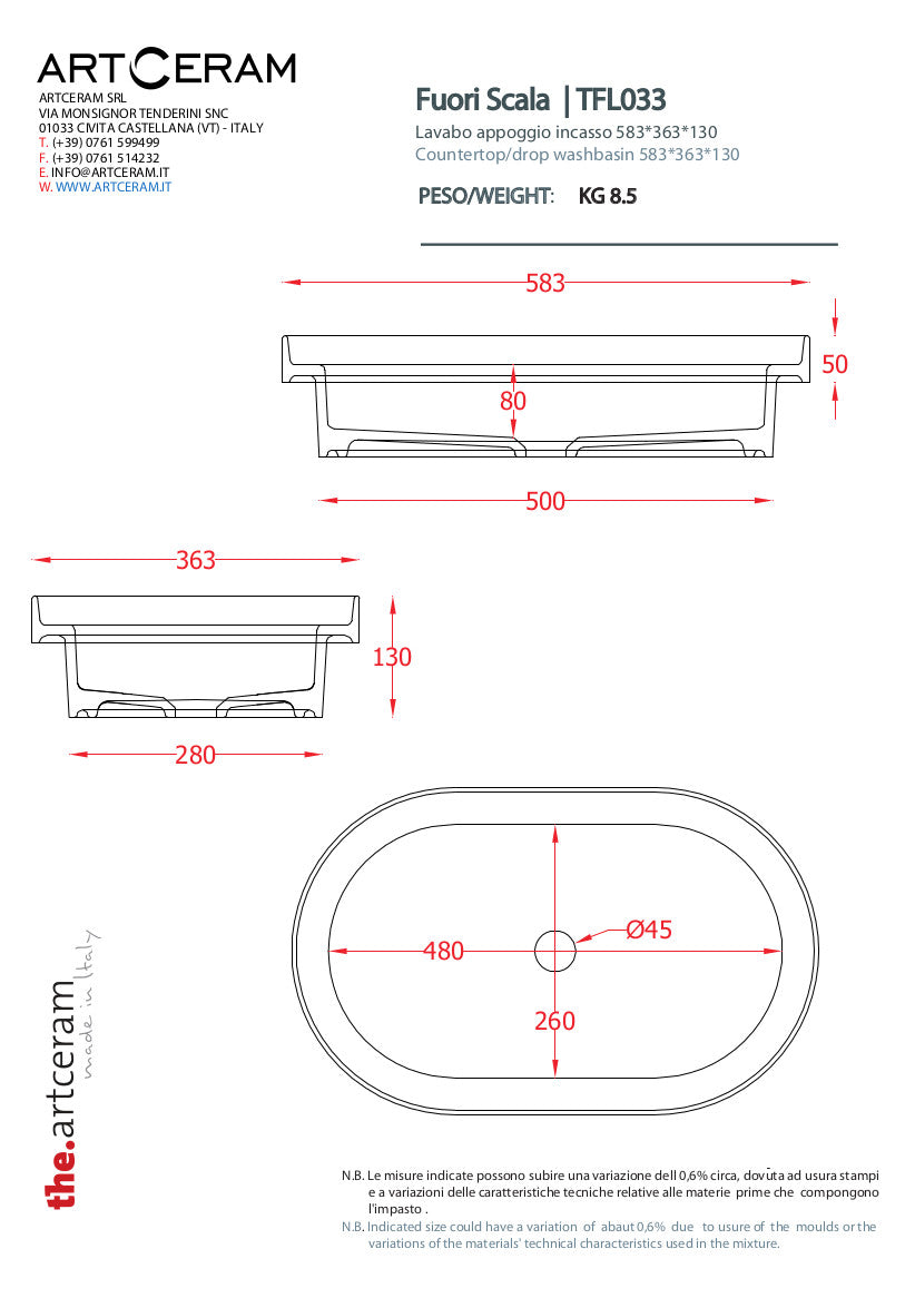 Aufsatz-/Einbau-/für fest installierte Konstruktion Waschbecken 60x45 cm (nicht maßstabsgetreu)