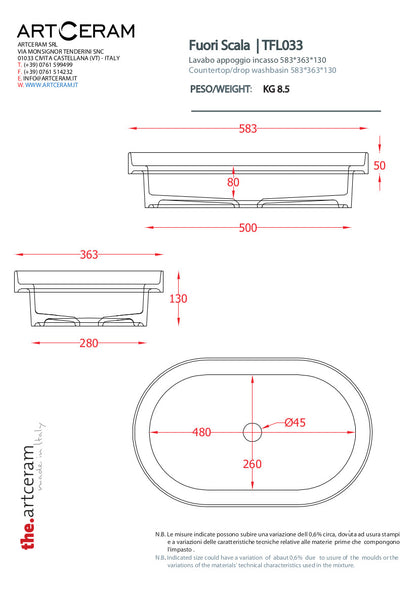 Aufsatz-/Einbau-/für fest installierte Konstruktion Waschbecken 60x45 cm (nicht maßstabsgetreu)